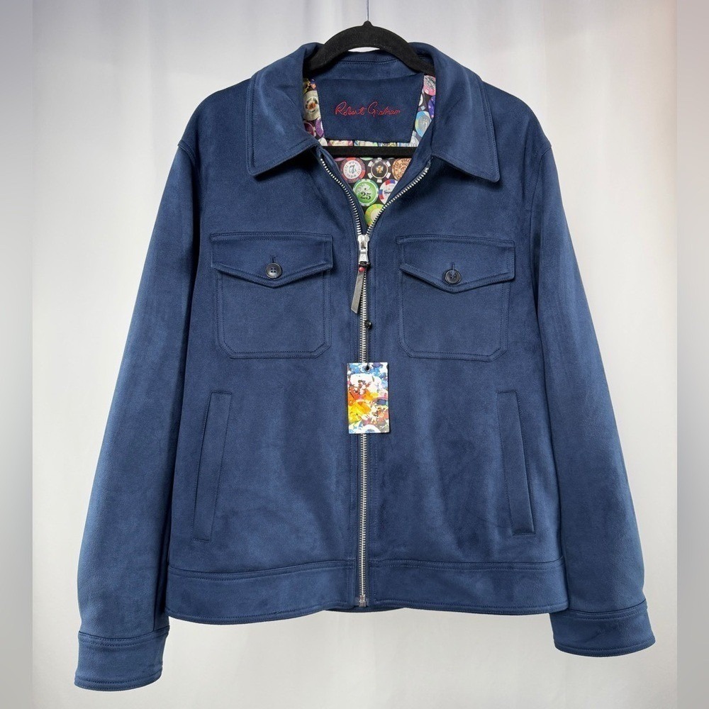 NWT Robert Graham Vegan Suede Field‎ Jacket in Blue Size Medium